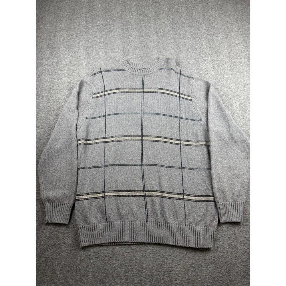 Dockers Men's Size XXL Classic Light Gray Windowpane Crewneck Sweater‎